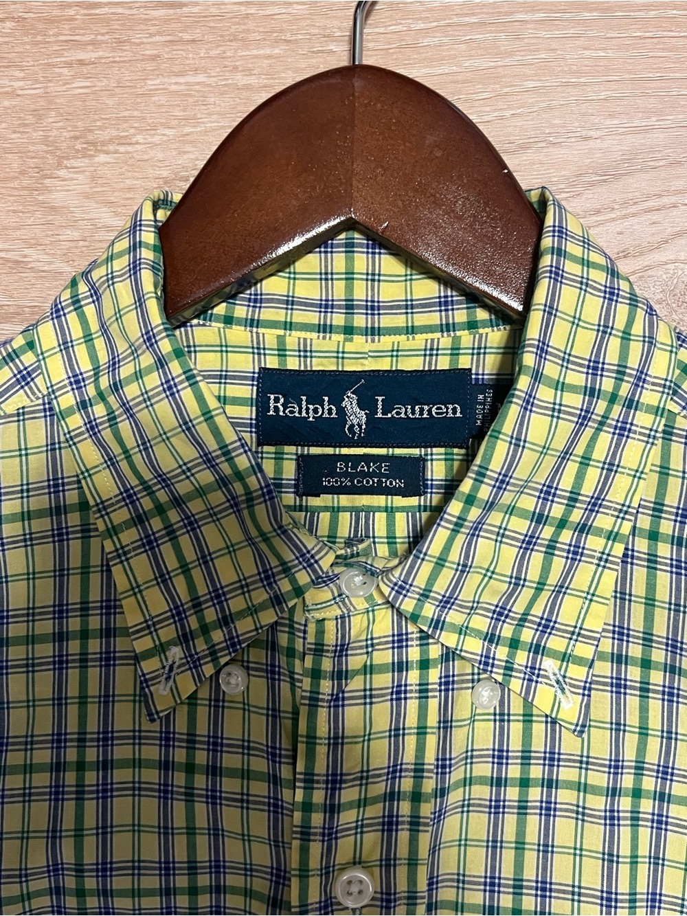 Ralph‎ Lauren Short-Sleeve Plaid Button-Down Shirt - Yellow & Blue Size Medium - Picture 9 of 10